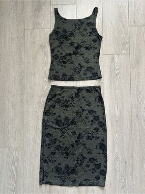 Vintage Y2K Co-Ord 579 Two Piece Matching Set Tank Top Skirt Floral Grunge Sz XS